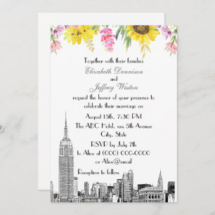Convites NYC Skyline ESB Etch Sunflower Pink Casamento