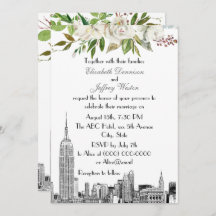 NYC Skyline ESB White Floral Watercolor Casamento