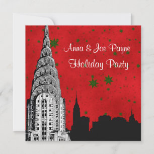 Convites NYC Skyline Etch Chrysler 1 Feriado de Natal