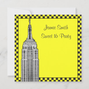 Convites NYC Skyline Etch ESB Checkered Taxi 2 Sweet 16