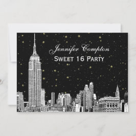 Convites NYC Skyline Etch Starry DIY BG Color SQ Sweet 16 H