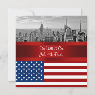 Convites NYC Skyline EUA Flag Red White Party