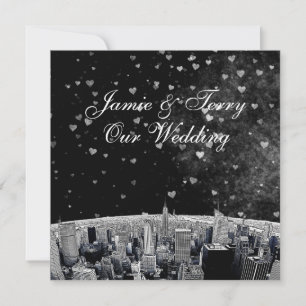 Convites NYC Skyline nº 2 Black White Heart Weding