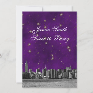 Convites NYC Skyline nº 3, Dourada Estrela Doce Roxo 16 V