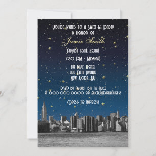 Convites NYC Skyline nº 3 Starry Blu Sunset Sweet 16 V