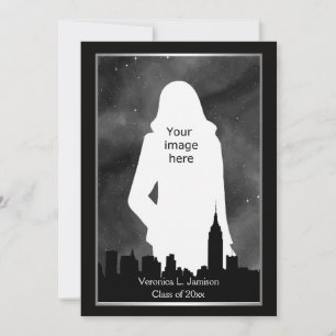 Convites NYC Skyline Silh BW ESB Chrys #2 Photo Graduation