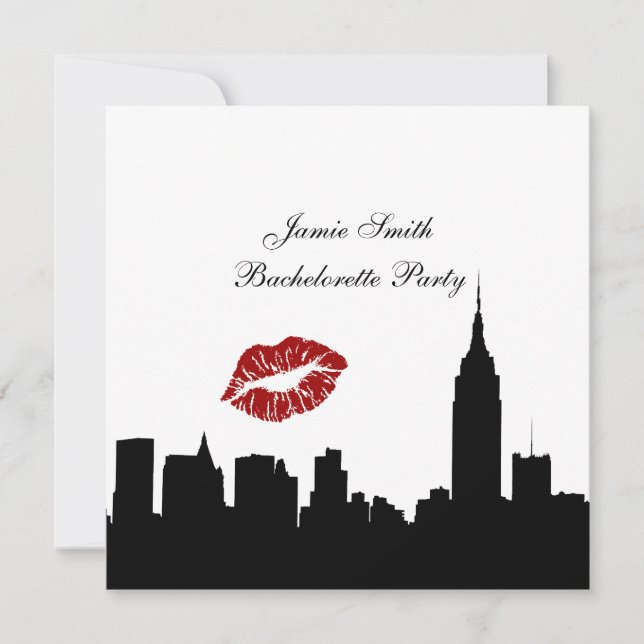 Convites NYC Skyline Silhouette Kiss ESB #1 Bachelorette SQ (Frente)