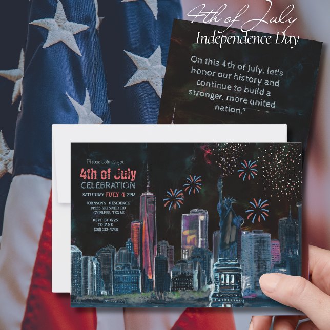Convites NYC Skyline Starry Night 4 de julho Celebração (NYC Skyline Starry Night 4th of July Celebration Invitation)