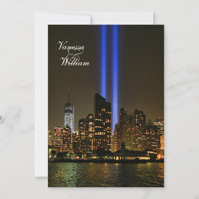 Convites NYC Skyline: WTC 9/11 Tributo Na Luz #1 Casamento (Frente)