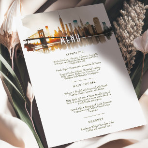 Convites NYC Sundown Skyline Watercolor Menu Card