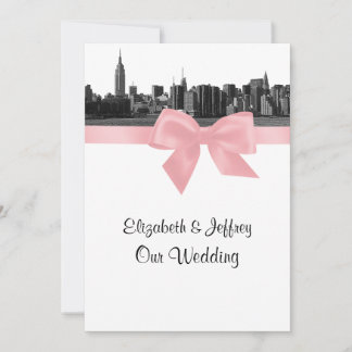 Convites NYC Wide Skyline Etch BW Casamento Rosa BW