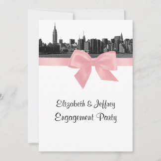 Convites NYC Wide Skyline Etch BW Festa de noivado Rosa