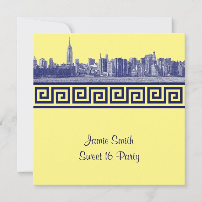 Convites NYC Wide Skyline Etch BW GK Sweet Sexto Azul SQ (Frente)