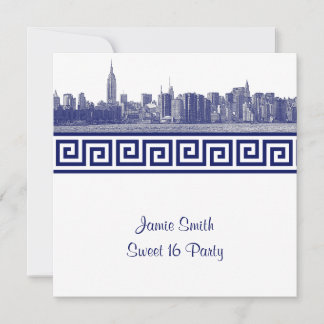 Convites NYC Wide Skyline Etch BW GK Sweet Sixteen SQ Azul