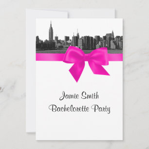 Convites NYC Wide Skyline Etch BW Hot Pink Bachelorette Pty