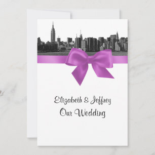 Convites NYC Wide Skyline Etch BW Lilac Casamento