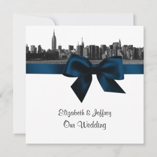Convites NYC Wide Skyline Etch BW Marinho Blue Wedding SQ