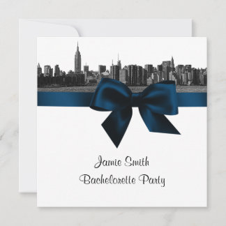 Convites NYC Wide Skyline Etchd BW Navy Bachelorette Pty SQ