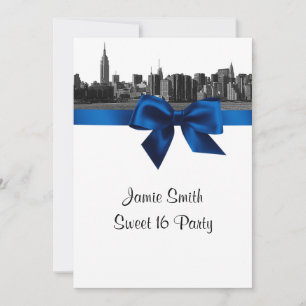 Convites NYC Wide Skyline Etchou BW Royal Blue Sweet 16