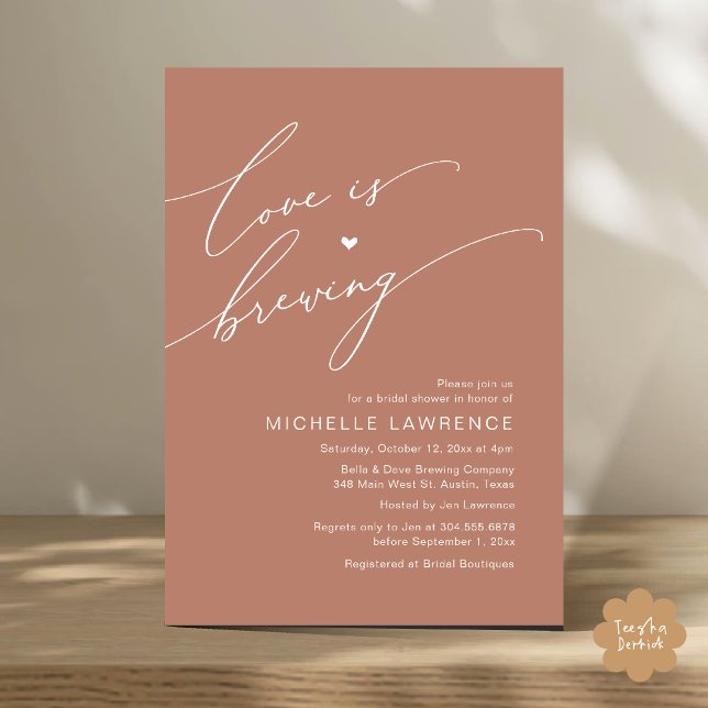Convites O amor é a criação, a celebração do Chá de panela (Love is Brewing, Bridal Shower Beer Party Wine Tasting Invitation Card PDF Contemporary Earthy Brown)
