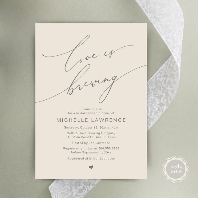 Convites O amor é a criação, a celebração do Chá de panela (Love is Brewing, Bridal Shower Beer Party Wine Tasting Invitation Card PDF Contemporary Cream Grey)