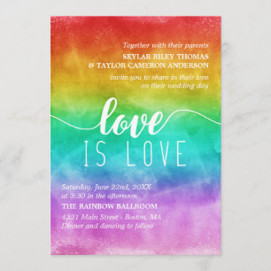 Convites O Amor é Amor Arco-íris Aquarela Casamento Gay