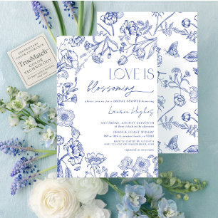 Convites O amor é Chá Floral Azul Vintage