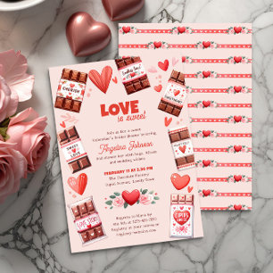 Convites O amor é chocolate doce e chuveiro de noiva de cor