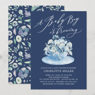 Convites O amor é criar Chá de chá azul Floral