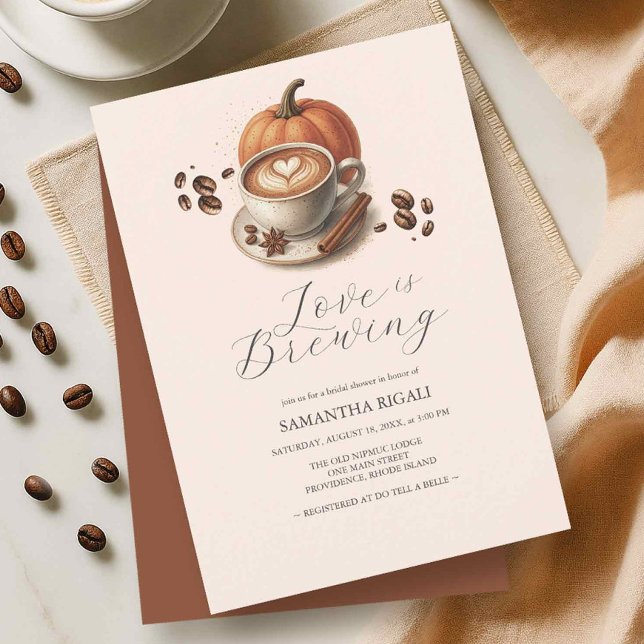 Convites O amor é criar Chá de panela de café de abóbora (Love is brewing bridal shower pumpkin and spice invitations)