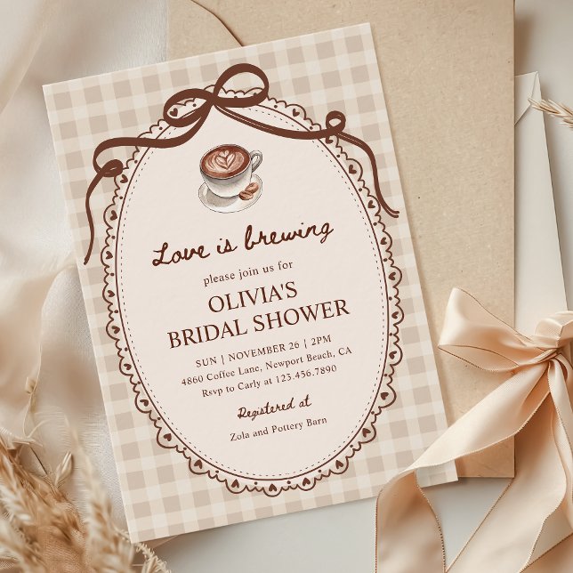 Convites O amor é criar Chá de panela de café Gingham (Criador carregado)