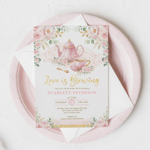 Convites O amor é criar Chá de panela de flor esbranquiçada