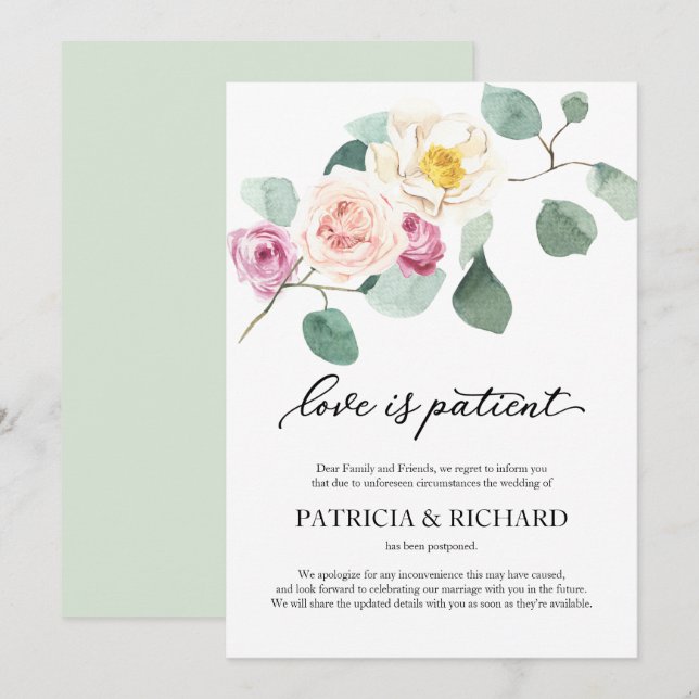 Convites O Amor é Paciente Atraso de Casamento Eucalipto (Frente/Verso)