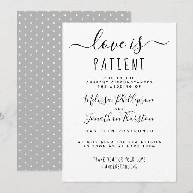 Convites O Amor é Paciente Letra à Mão Atraso de Casamento (Frente/Verso)