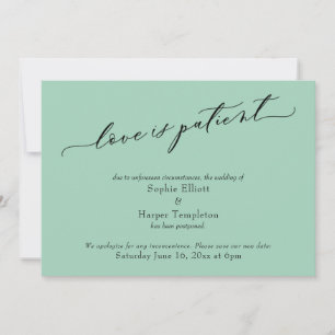 Convites O amor é Patient Light Green Postponding Wedding C