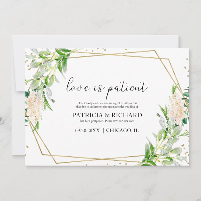 Convites O Amor é Verde Paciente Casamento Nova Data (Frente)