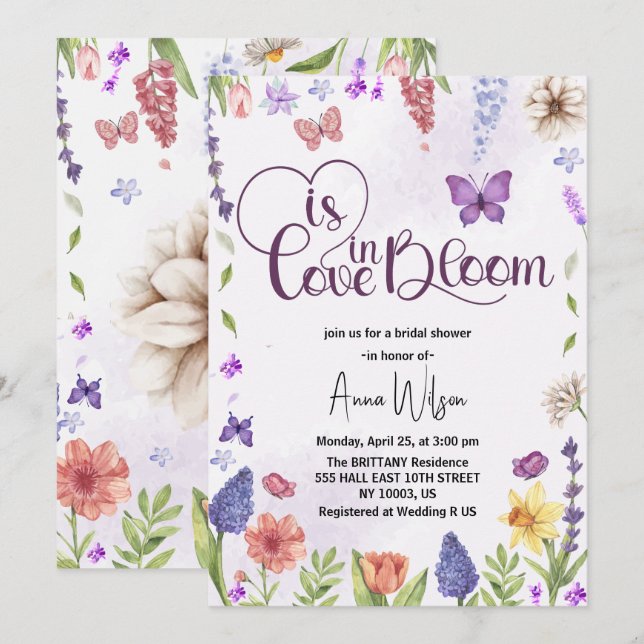 Convites o amor está em flor boda de primavera com flores s (Frente/Verso)