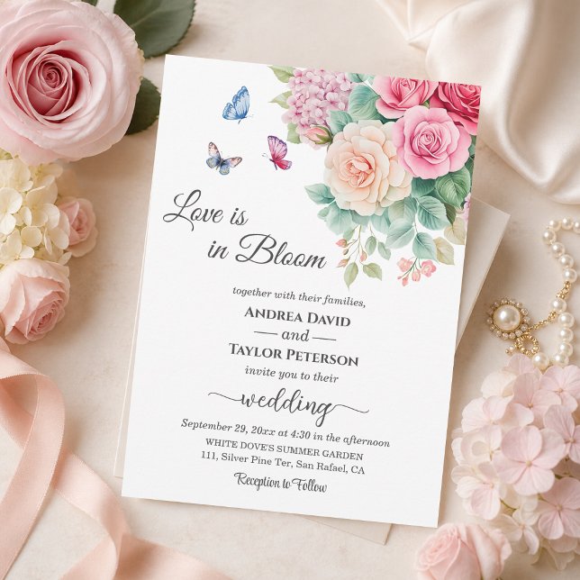 Convites O amor está em flor Borboletas Casamento (Criador carregado)