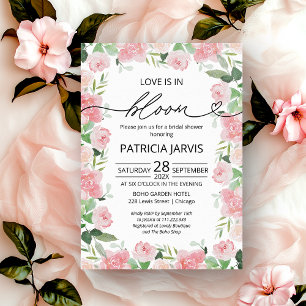 Convites O Amor Está em Flor Chá de Noiva Rosa Floral