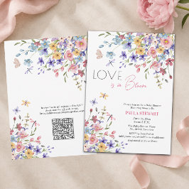 Convites O amor está em flor Código QR Rosa Chás de Bebê