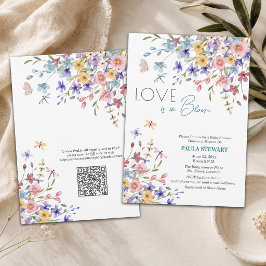 Convites O Amor Está em Flor QR Code Chá de Bebê Azul