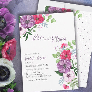 Convites O amor está em flor Rosa Roxo Floral Chuveiro de N