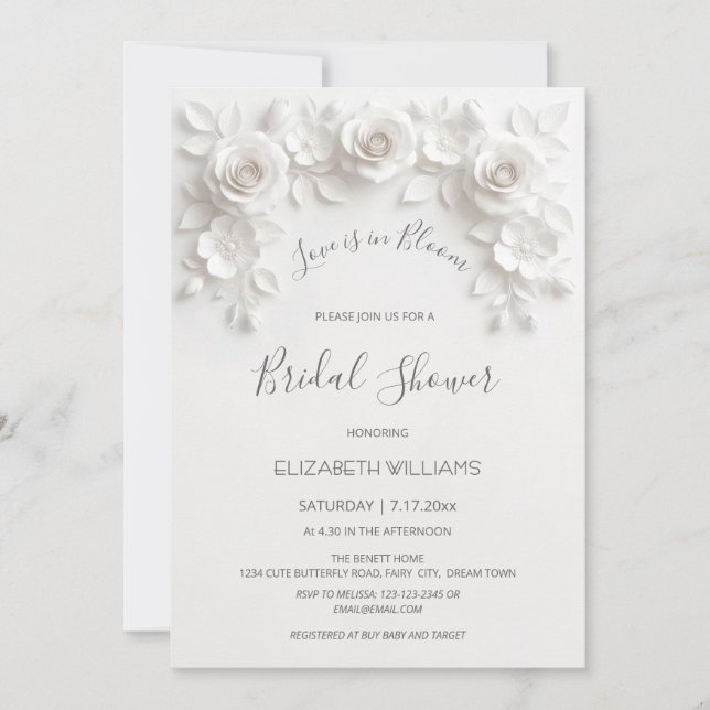 Convites O Amor Está em Flor | Rosas Flores 3D (Frente)