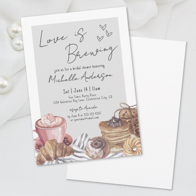Convites O Amor Está Fazendo Chá de panela De Brunch (Love Is Brewing Brunch Bridal Shower Invitation)