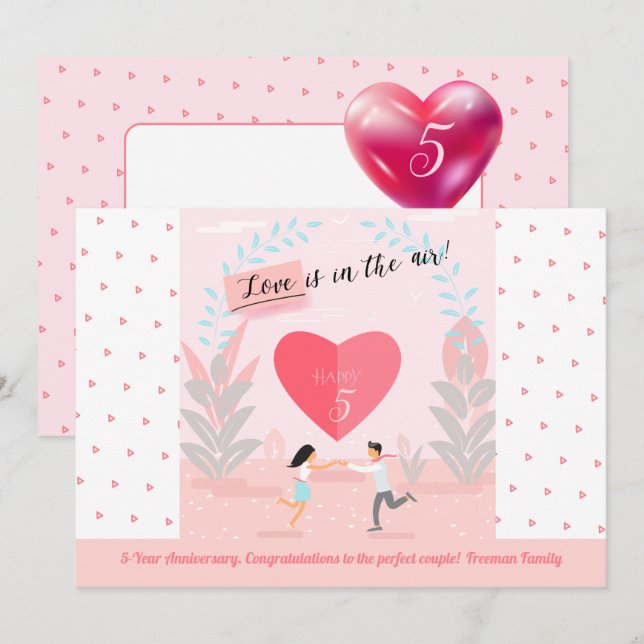 Convites "O amor está no ar!" Aniversário de Casal apaixona (Frente/Verso)