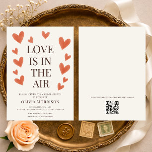 Convites O Amor Está no Ar Coração Código QR Chá de Noiva