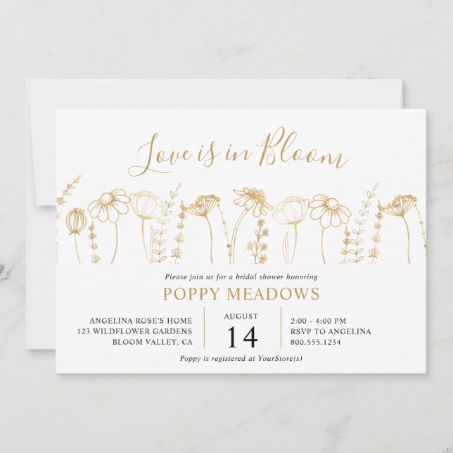Convites O amor está no Bloom Dourado Wildflower Chá de pan (Frente)