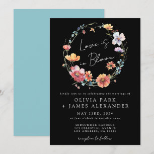 Convites O amor está no Casamento Negra Bloom Floral Wreath