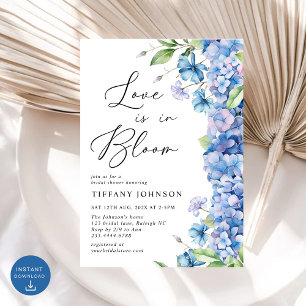 Convites O amor está no Chá de panela Bloom Blue Hydrangea