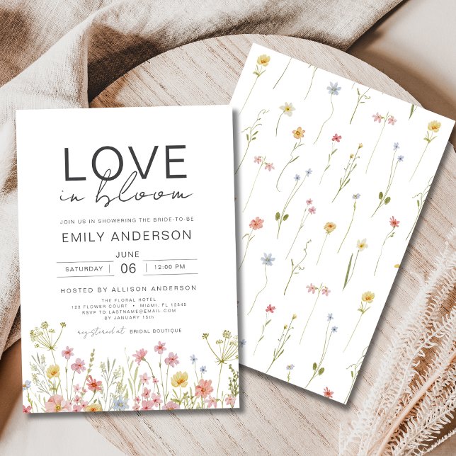 Convites O amor está no Chá de panela Bloom Wildflower (Criador carregado)